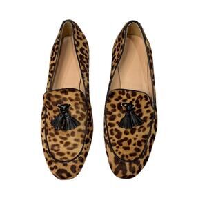 J.Crew Collection Charlie Tassel Loafers Leopard Calf Hair Leather Italy Sz 8.5